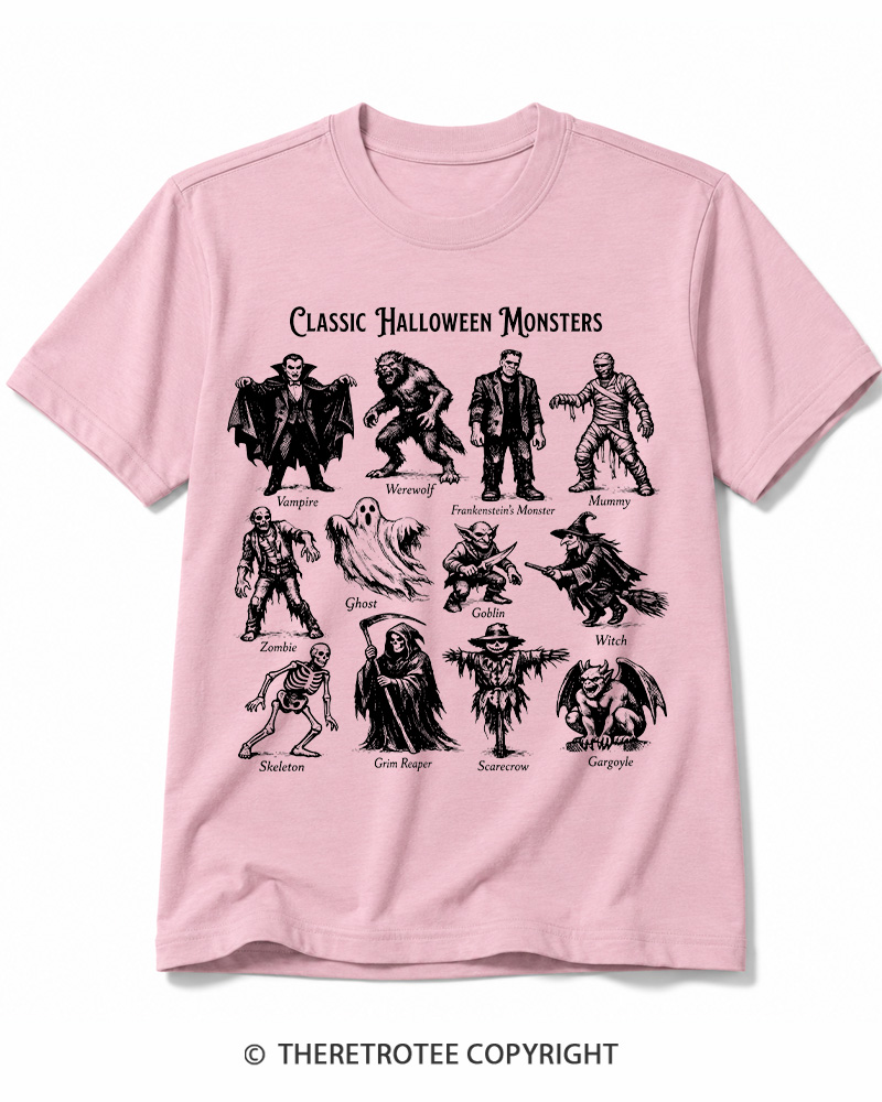 TheRetroTee Vintage Halloween Monsters Cotton T-Shirt