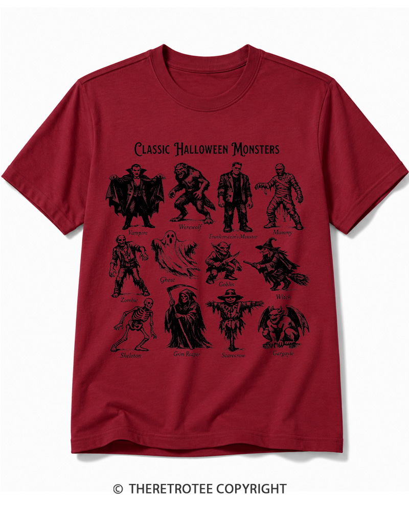 TheRetroTee Vintage Halloween Monsters Cotton T-Shirt