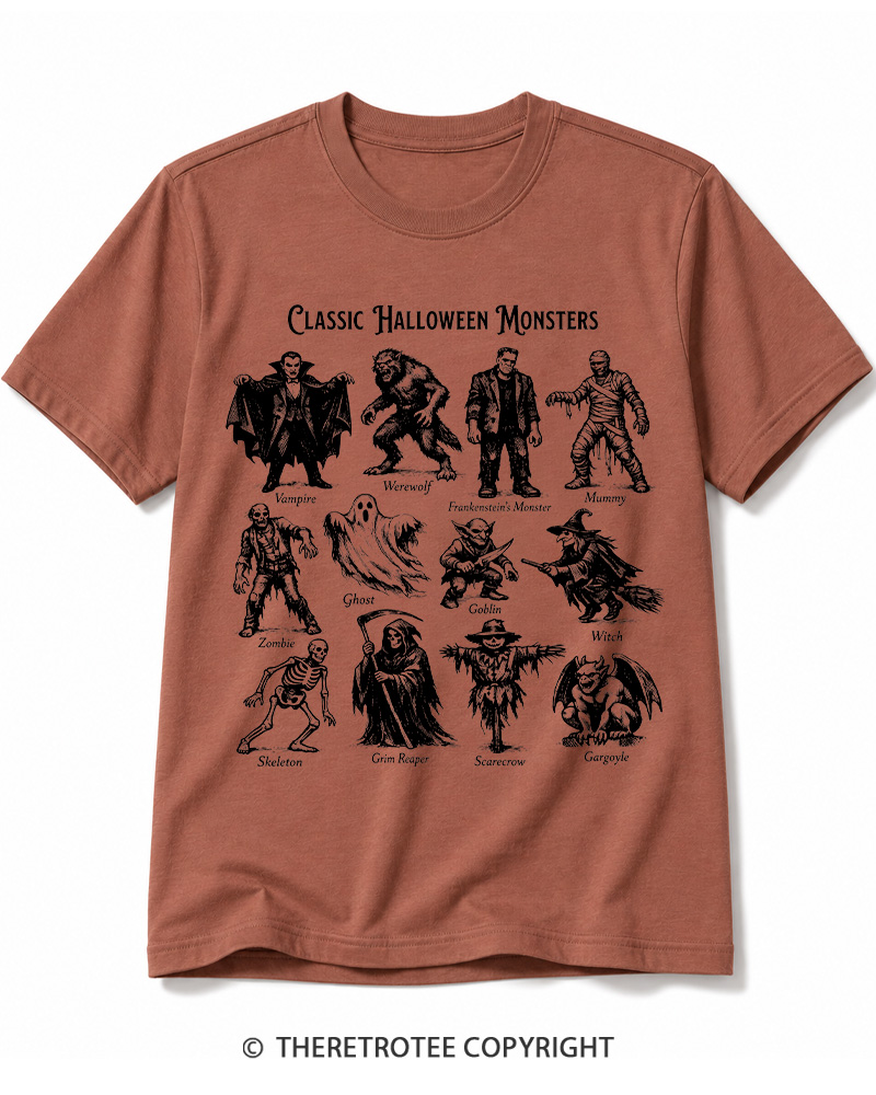 TheRetroTee Vintage Halloween Monsters Cotton T-Shirt