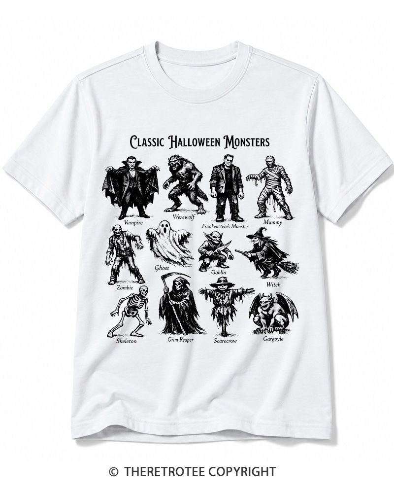 TheRetroTee Vintage Halloween Monsters Cotton T-Shirt