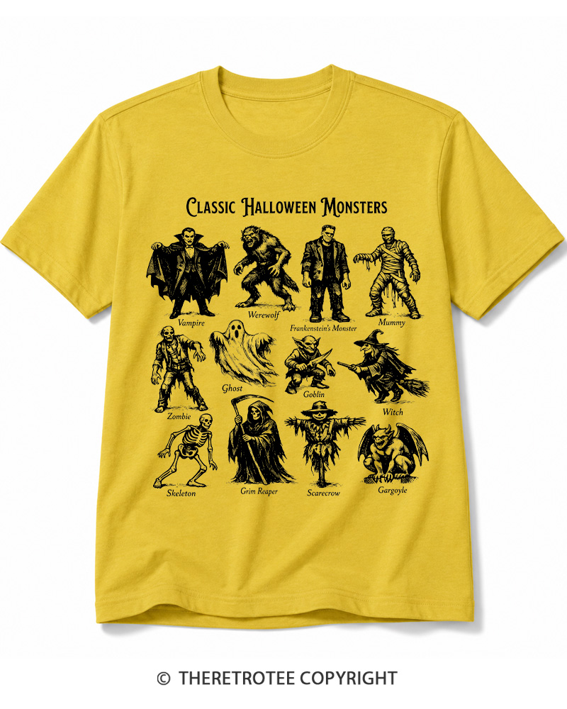 TheRetroTee Vintage Halloween Monsters Cotton T-Shirt