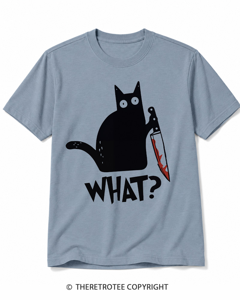 TheRetroTee What Black Cat With Knife Scary Halloween Cotton T-Shirt