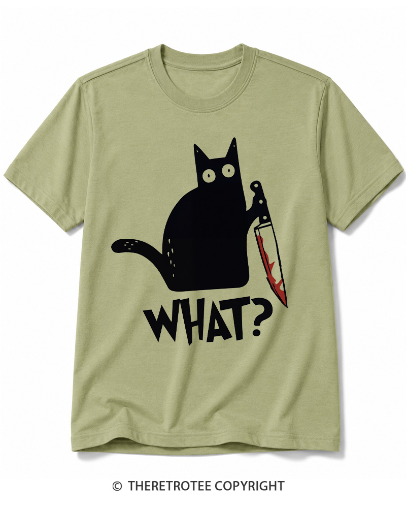 TheRetroTee What Black Cat With Knife Scary Halloween Cotton T-Shirt