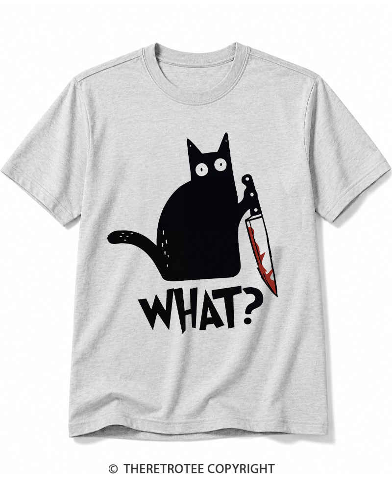 TheRetroTee What Black Cat With Knife Scary Halloween Cotton T-Shirt