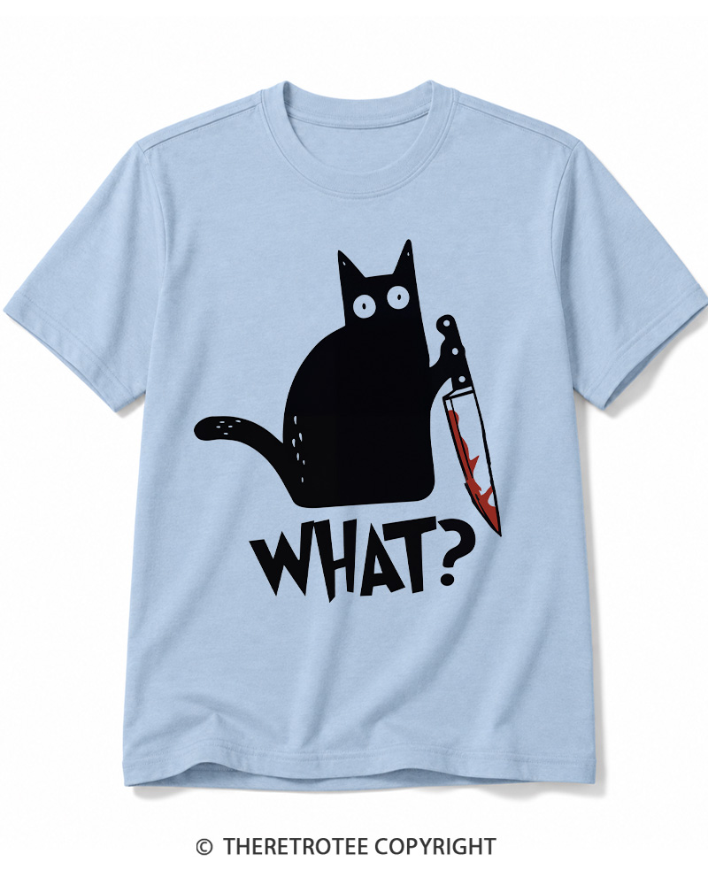 TheRetroTee What Black Cat With Knife Scary Halloween Cotton T-Shirt