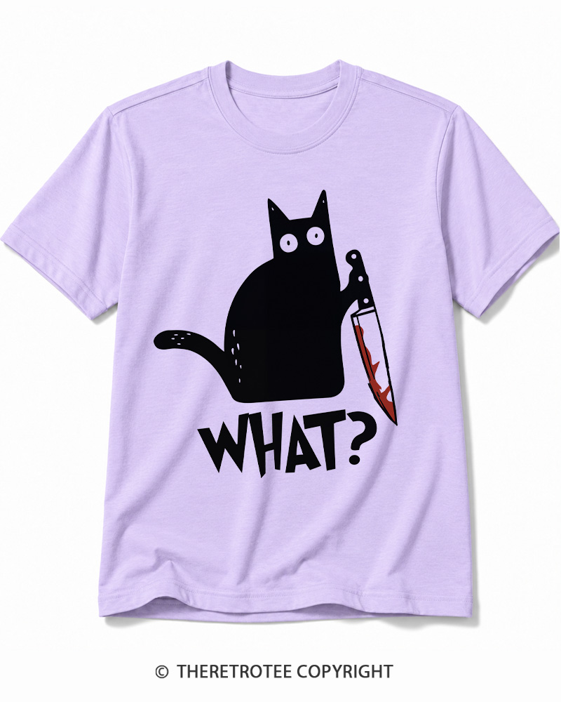 TheRetroTee What Black Cat With Knife Scary Halloween Cotton T-Shirt
