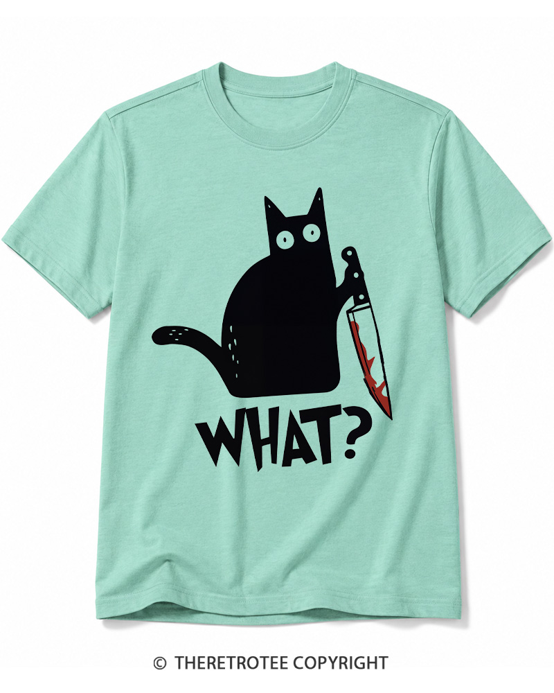 TheRetroTee What Black Cat With Knife Scary Halloween Cotton T-Shirt