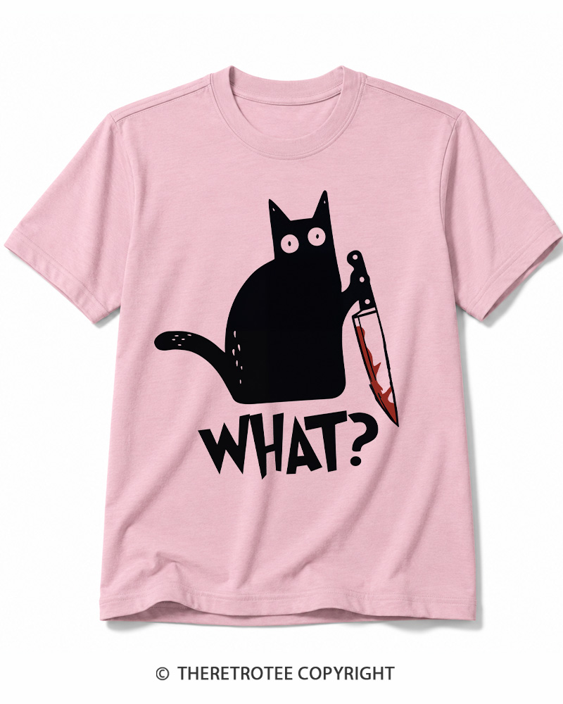 TheRetroTee What Black Cat With Knife Scary Halloween Cotton T-Shirt
