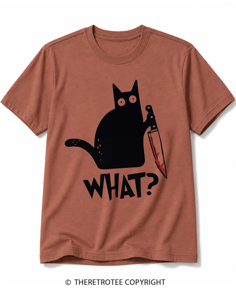 TheRetroTee What Black Cat With Knife Scary Halloween Cotton T-Shirt