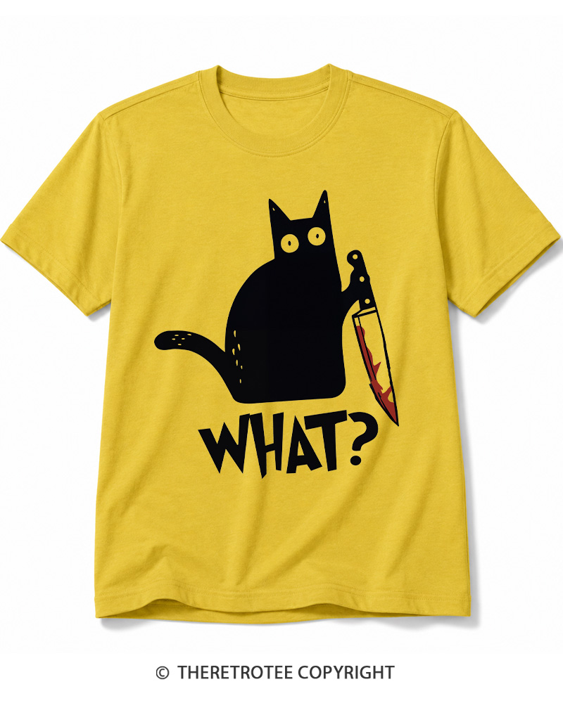 TheRetroTee What Black Cat With Knife Scary Halloween Cotton T-Shirt