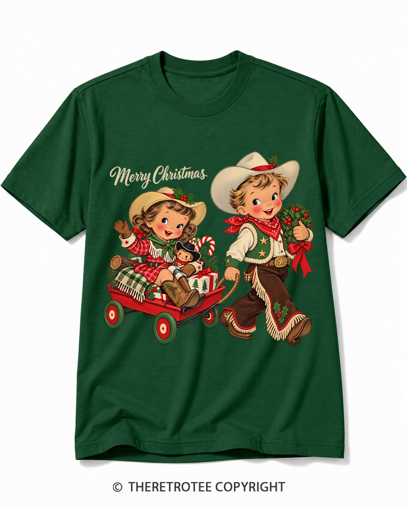 TheRetroTee Cowboy Christmas 1950s Cotton T-Shirt