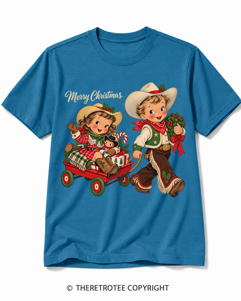 TheRetroTee Cowboy Christmas 1950s Cotton T-Shirt