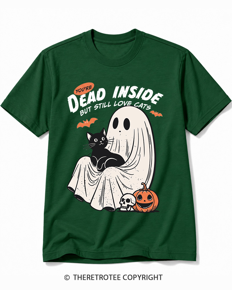 TheRetroTee You’re Dead Inside But Still Love Cats 1990s Cotton T-Shirt
