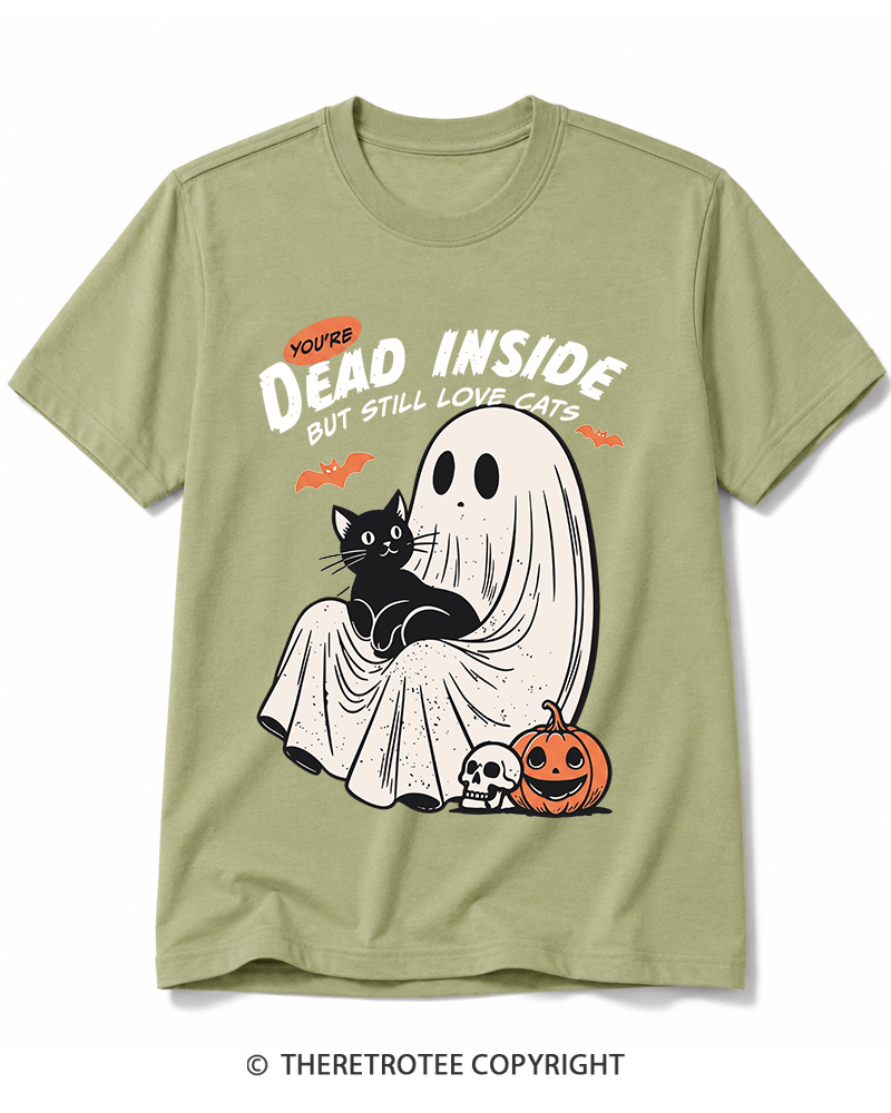 TheRetroTee You’re Dead Inside But Still Love Cats 1990s Cotton T-Shirt