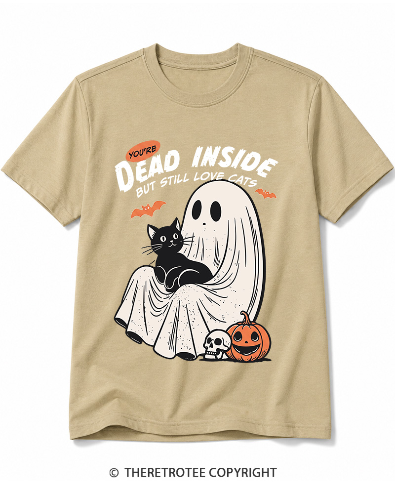 TheRetroTee You’re Dead Inside But Still Love Cats 1990s Cotton T-Shirt