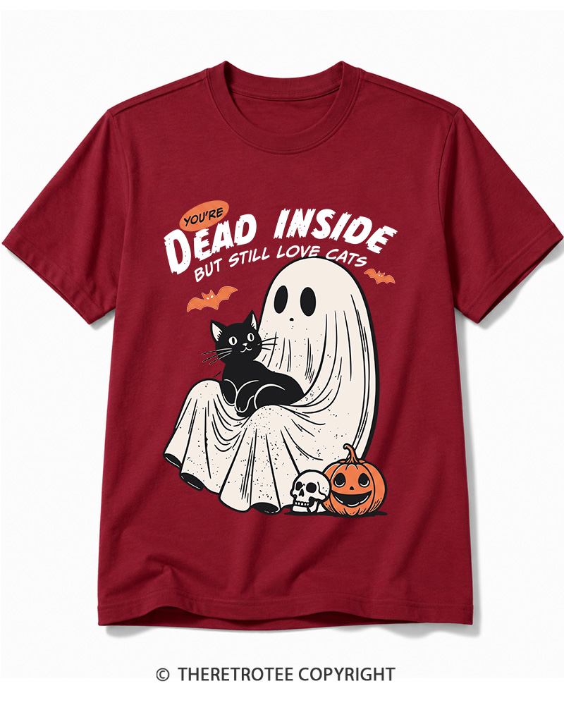 TheRetroTee You’re Dead Inside But Still Love Cats 1990s Cotton T-Shirt
