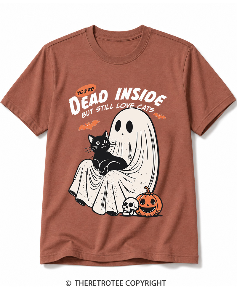 TheRetroTee You’re Dead Inside But Still Love Cats 1990s Cotton T-Shirt