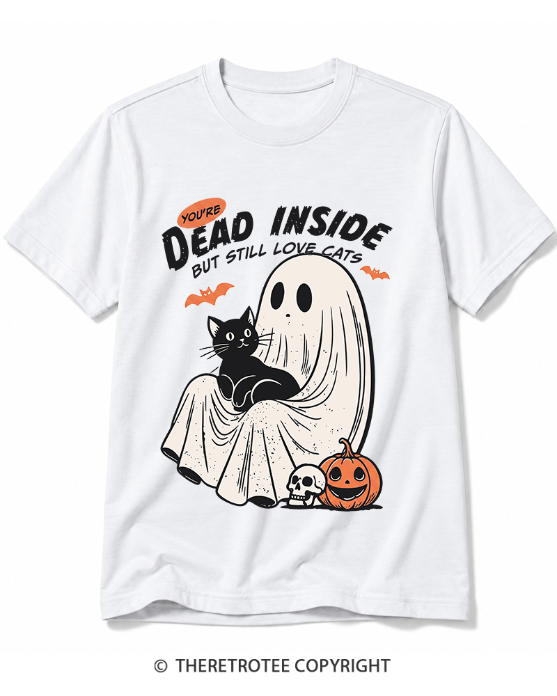 TheRetroTee You’re Dead Inside But Still Love Cats 1990s Cotton T-Shirt