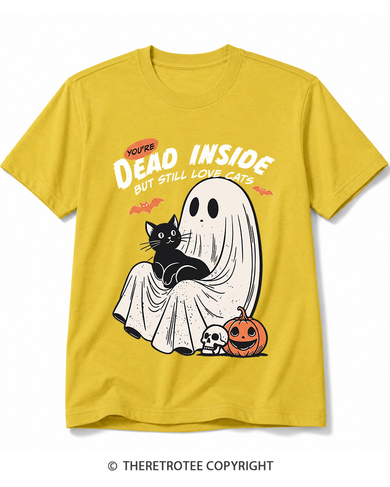 TheRetroTee You’re Dead Inside But Still Love Cats 1990s Cotton T-Shirt