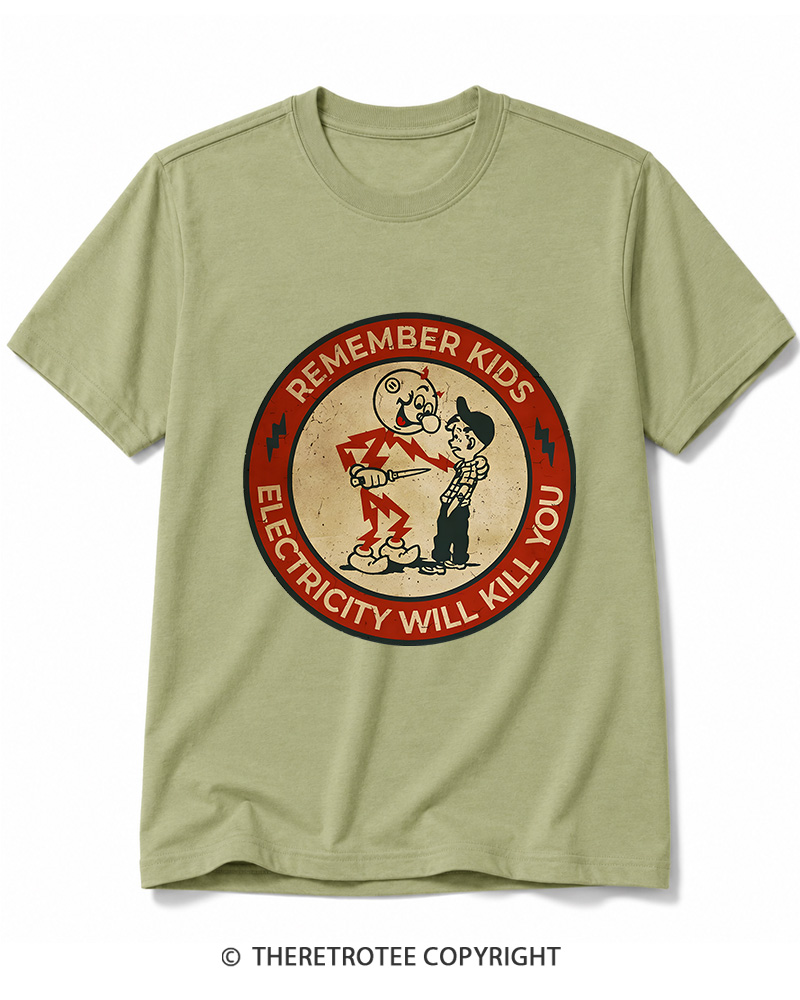 TheRetroTee Electricity Will Kill You Kids 1950s Cotton T-Shirt