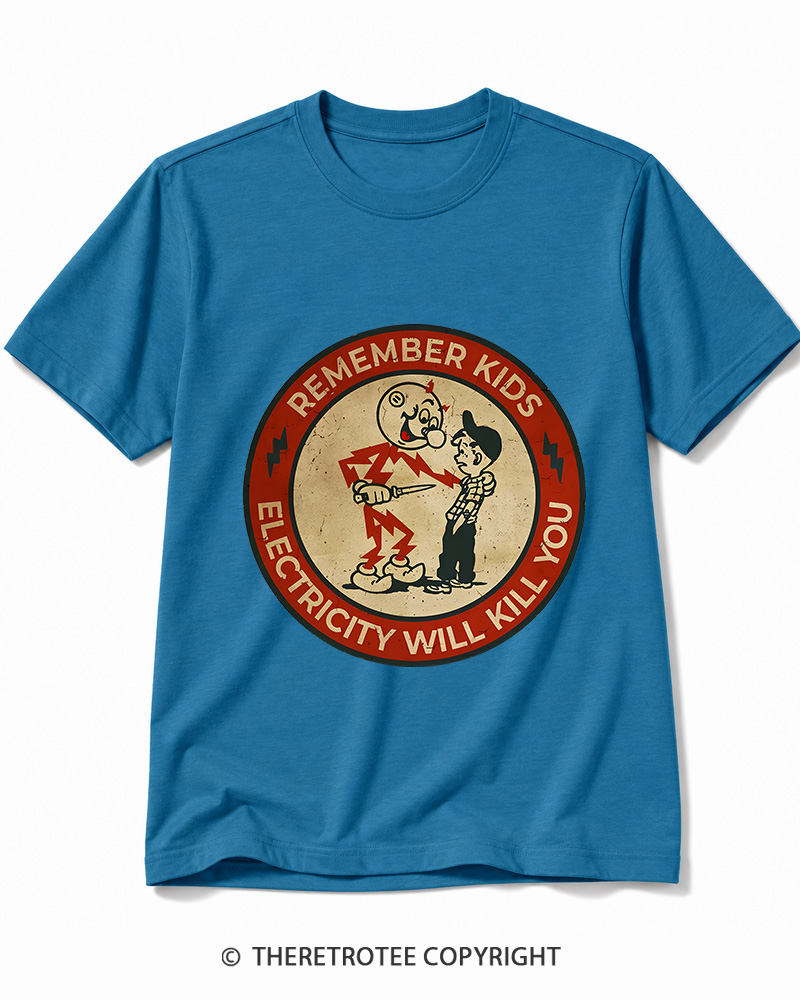TheRetroTee Electricity Will Kill You Kids 1950s Cotton T-Shirt