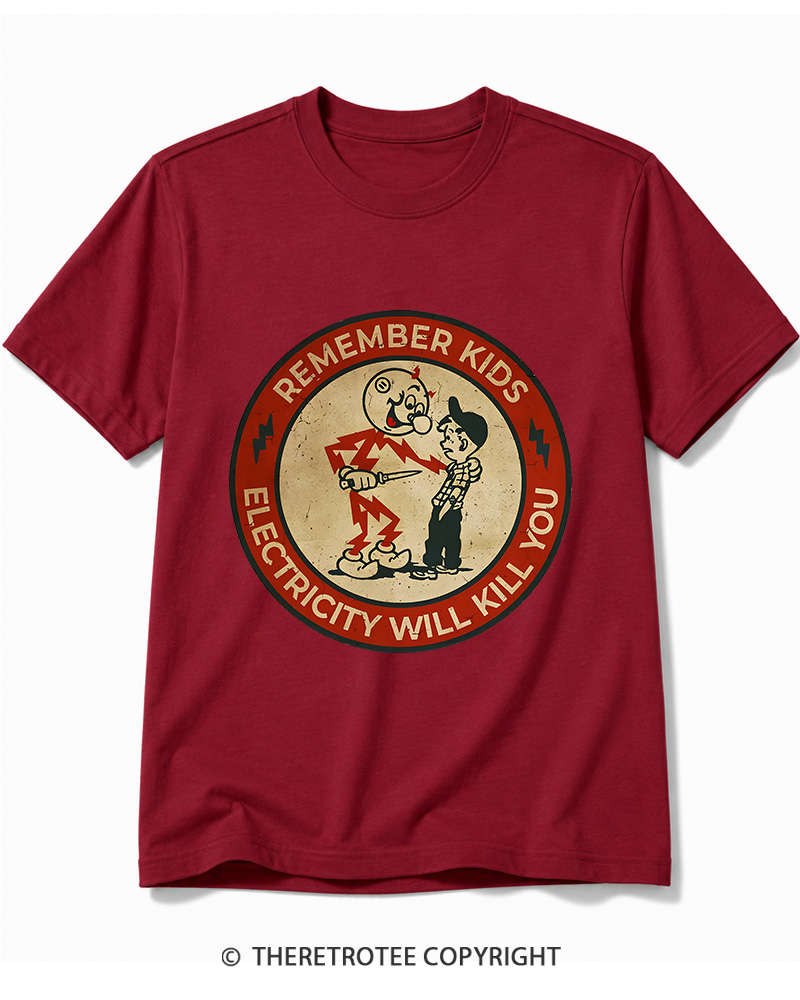 TheRetroTee Electricity Will Kill You Kids 1950s Cotton T-Shirt