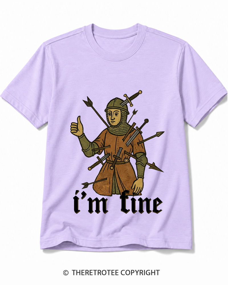 TheRetroTee Medieval Knight I’m Fine 1970s Cotton T-Shirt