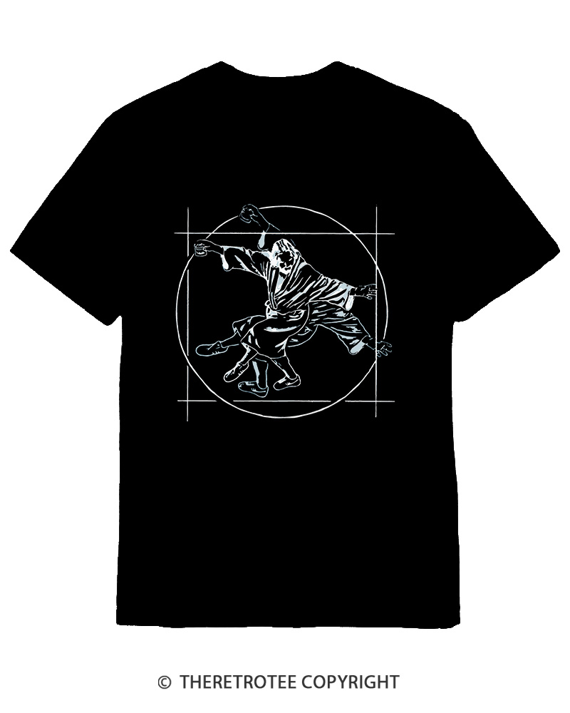 TheRetroTee Vitruvian Dude Blue Big Lebowski The Dude Tai Chi Cotton T-Shirt