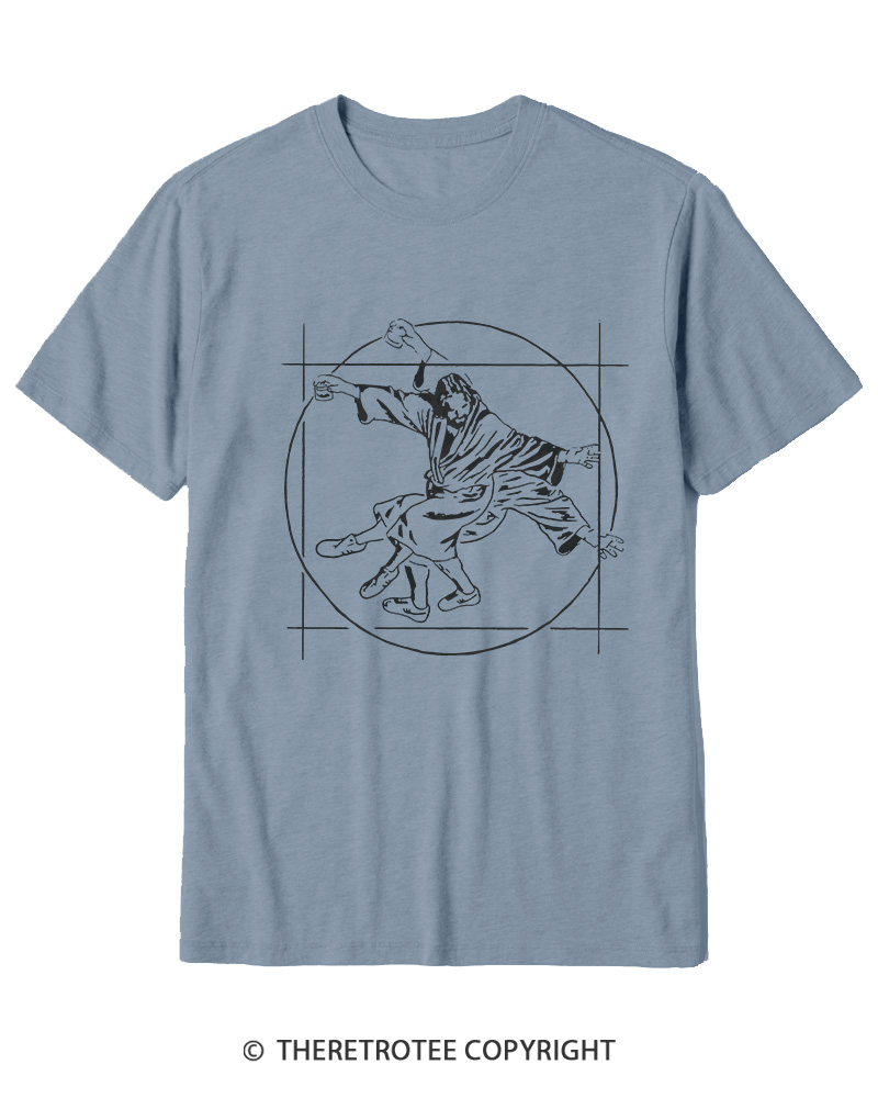 TheRetroTee Vitruvian Dude Blue Big Lebowski The Dude Tai Chi Cotton T-Shirt