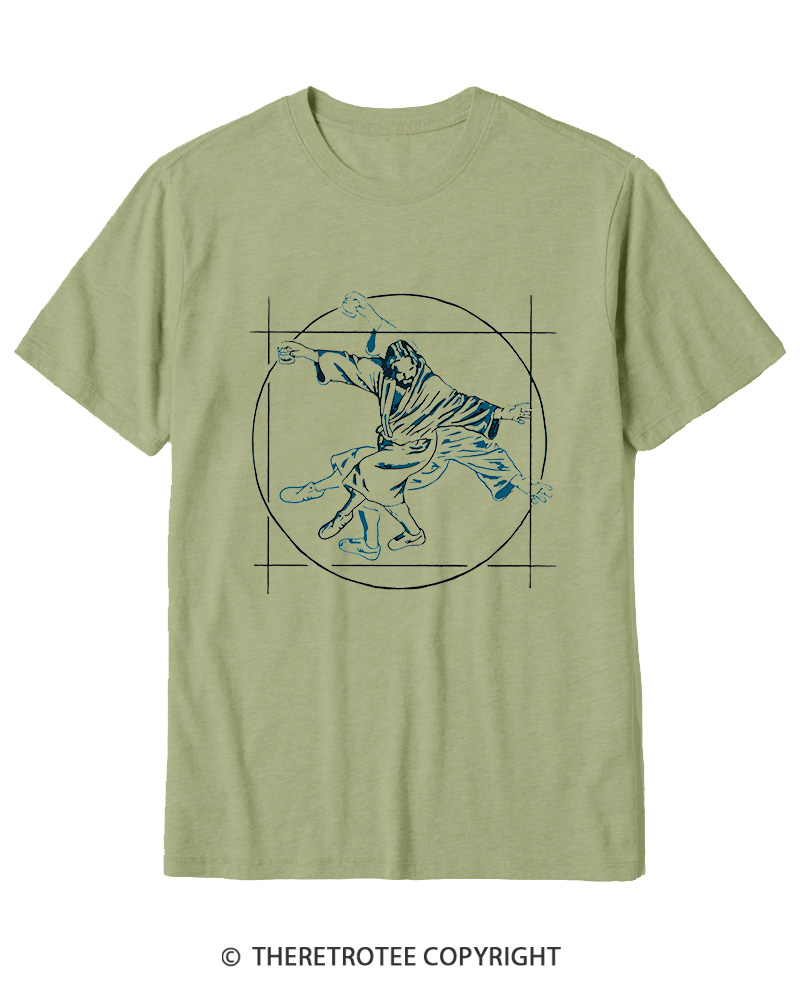 TheRetroTee Vitruvian Dude Blue Big Lebowski The Dude Tai Chi Cotton T-Shirt