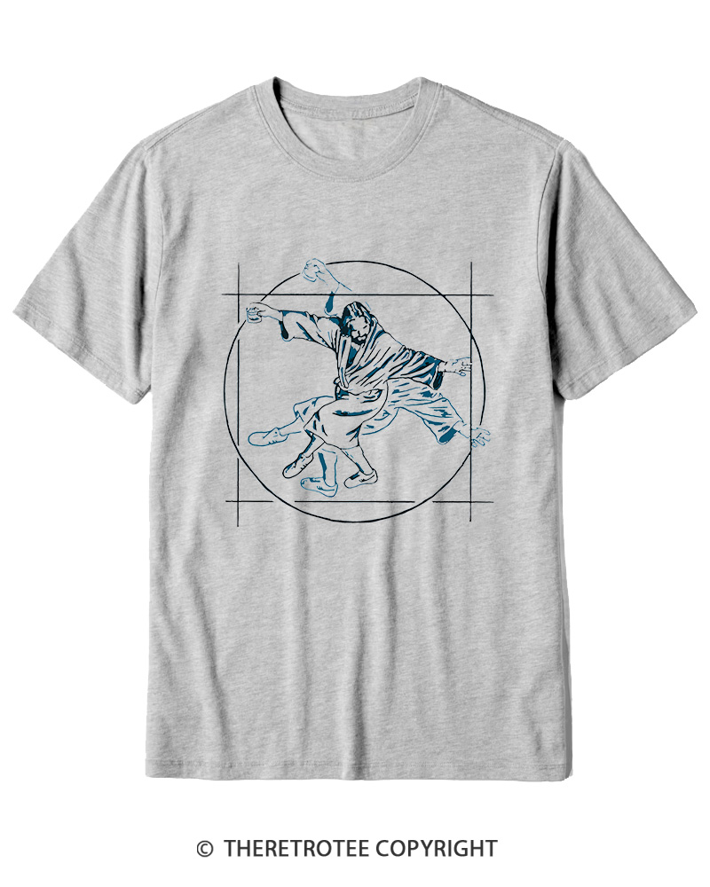 TheRetroTee Vitruvian Dude Blue Big Lebowski The Dude Tai Chi Cotton T-Shirt