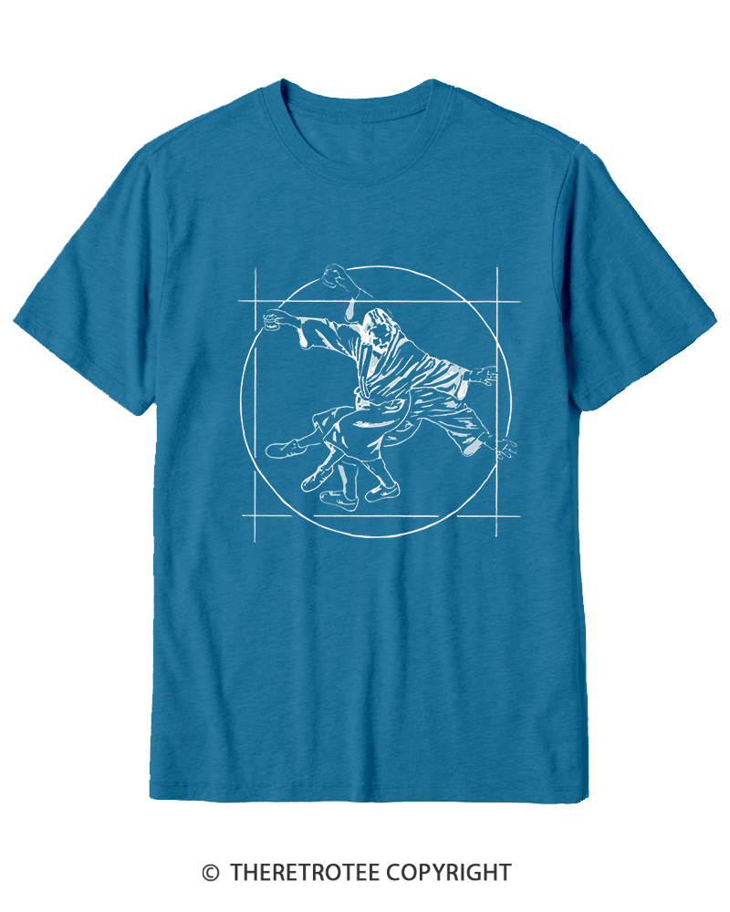 TheRetroTee Vitruvian Dude Blue Big Lebowski The Dude Tai Chi Cotton T-Shirt