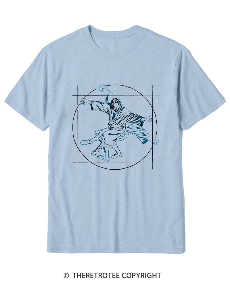 TheRetroTee Vitruvian Dude Blue Big Lebowski The Dude Tai Chi Cotton T-Shirt