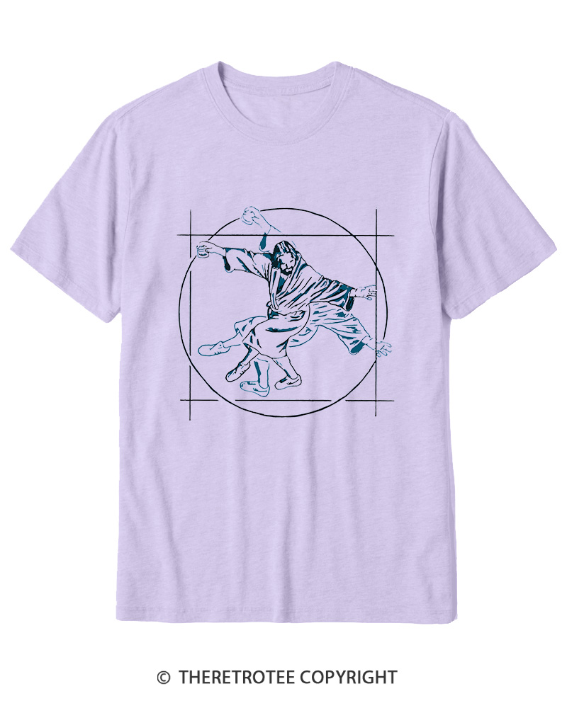 TheRetroTee Vitruvian Dude Blue Big Lebowski The Dude Tai Chi Cotton T-Shirt