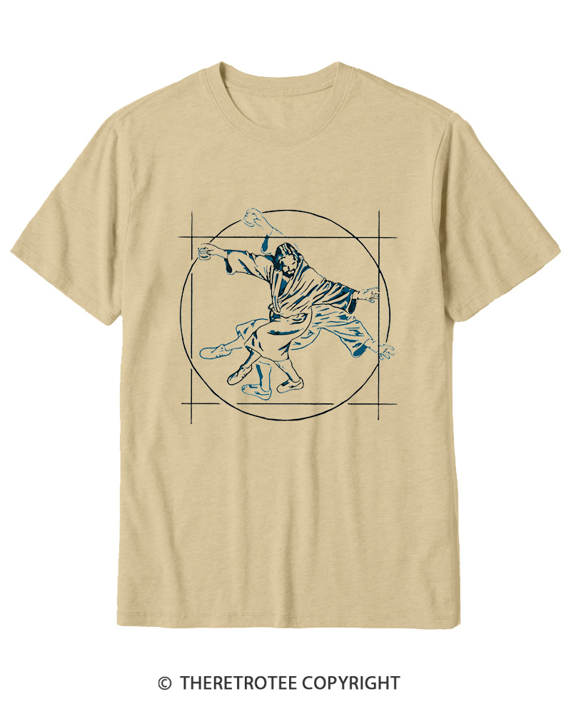 TheRetroTee Vitruvian Dude Blue Big Lebowski The Dude Tai Chi Cotton T-Shirt