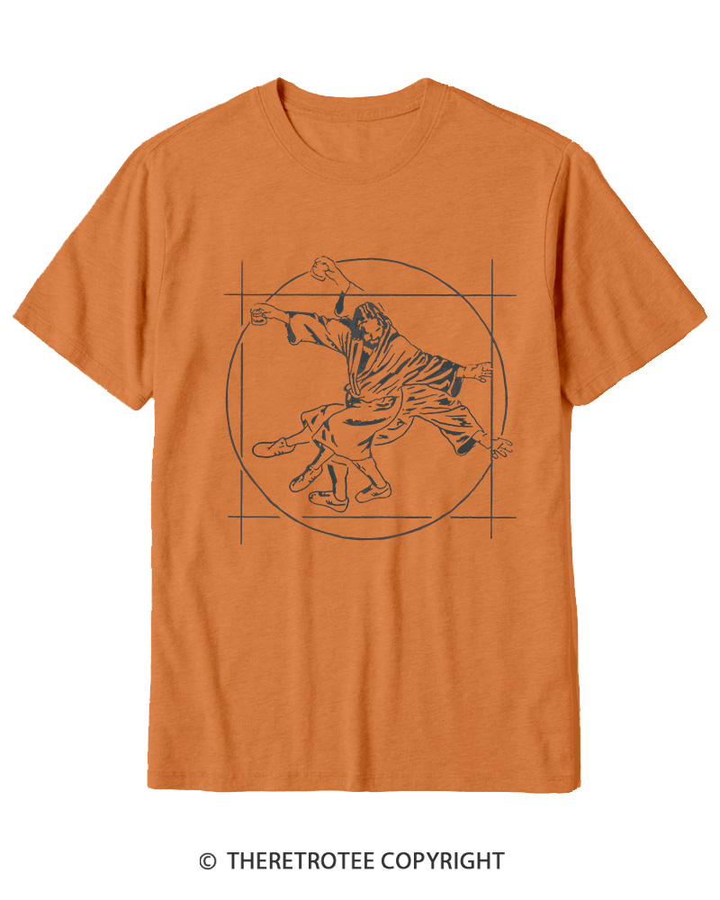 TheRetroTee Vitruvian Dude Blue Big Lebowski The Dude Tai Chi Cotton T-Shirt