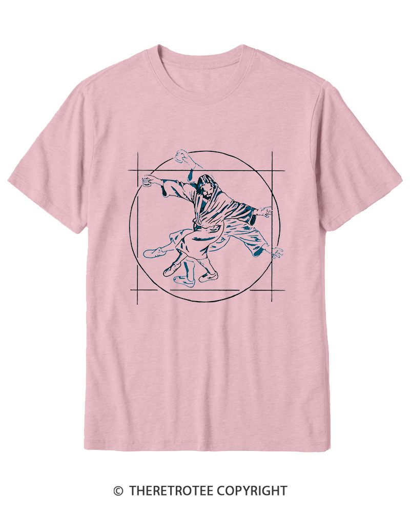 TheRetroTee Vitruvian Dude Blue Big Lebowski The Dude Tai Chi Cotton T-Shirt