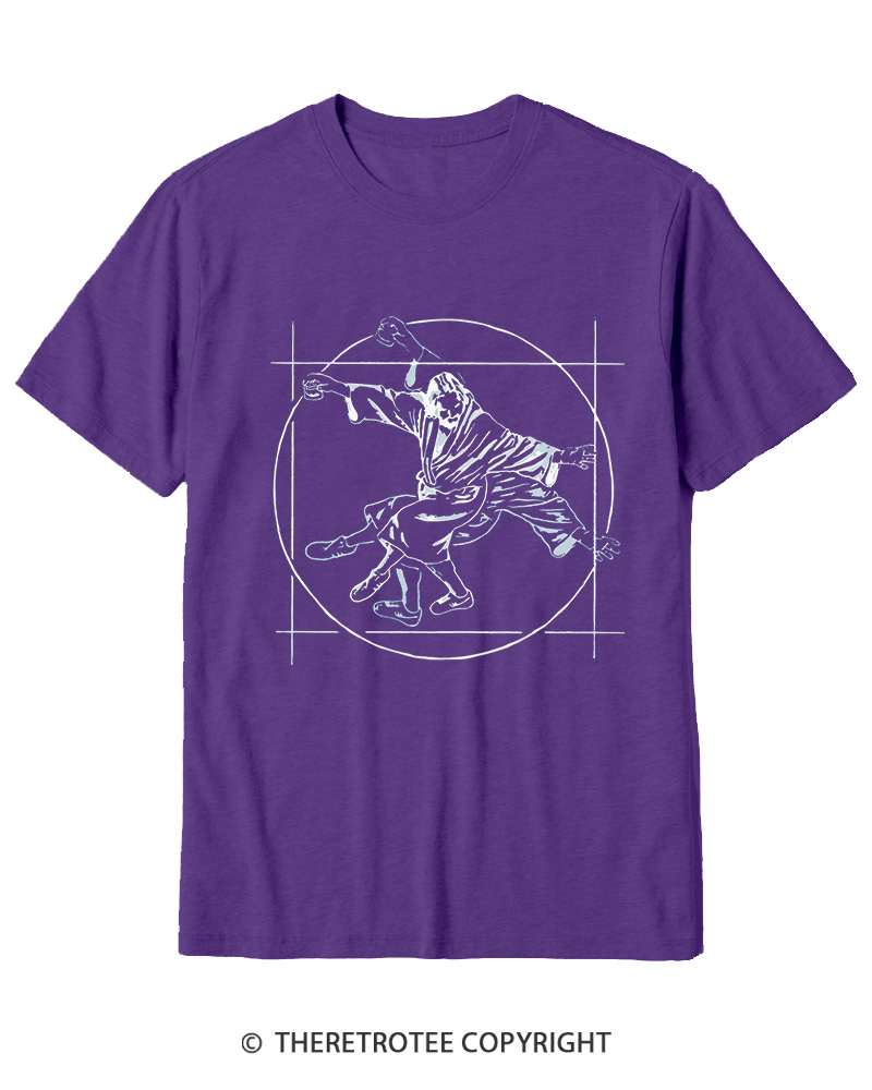 TheRetroTee Vitruvian Dude Blue Big Lebowski The Dude Tai Chi Cotton T-Shirt