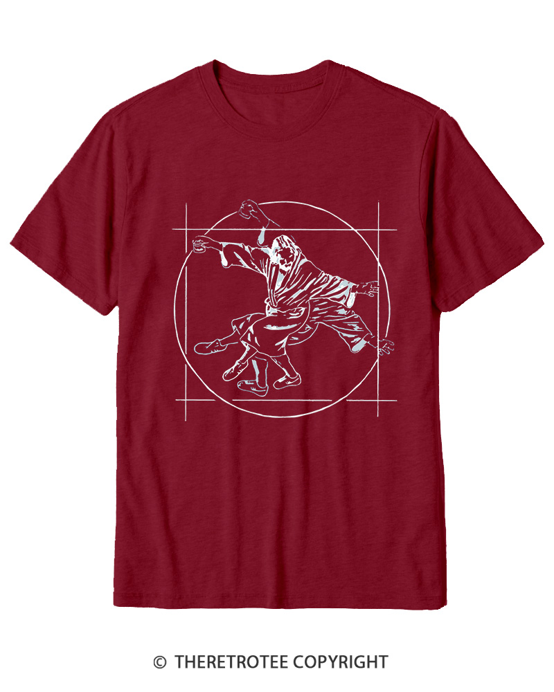 TheRetroTee Vitruvian Dude Blue Big Lebowski The Dude Tai Chi Cotton T-Shirt