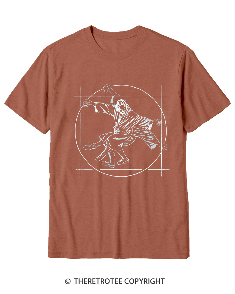 TheRetroTee Vitruvian Dude Blue Big Lebowski The Dude Tai Chi Cotton T-Shirt