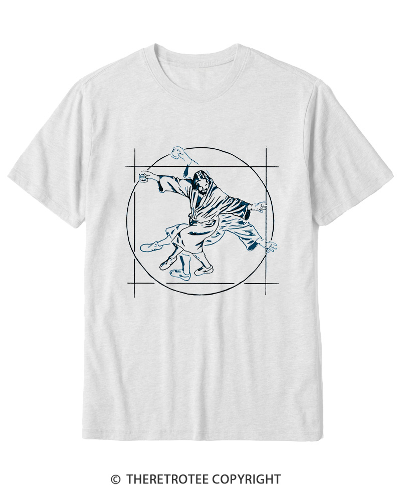 TheRetroTee Vitruvian Dude Blue Big Lebowski The Dude Tai Chi Cotton T-Shirt