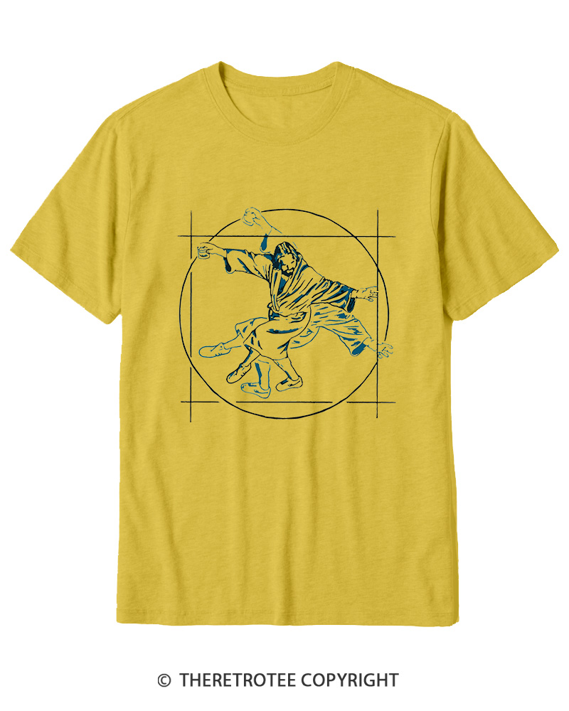 TheRetroTee Vitruvian Dude Blue Big Lebowski The Dude Tai Chi Cotton T-Shirt