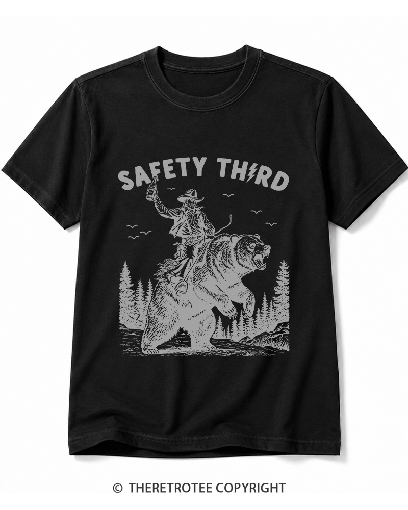 TheRetroTee Safety Third Grizzly Bear Cotton T-Shirt