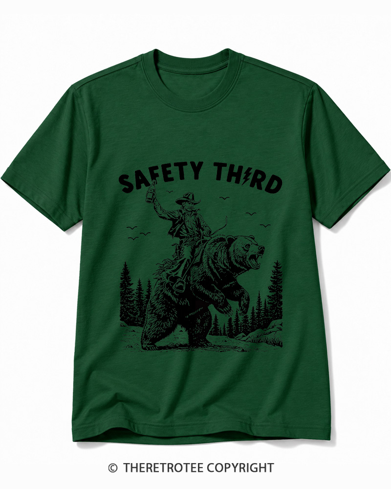 TheRetroTee Safety Third Grizzly Bear Cotton T-Shirt