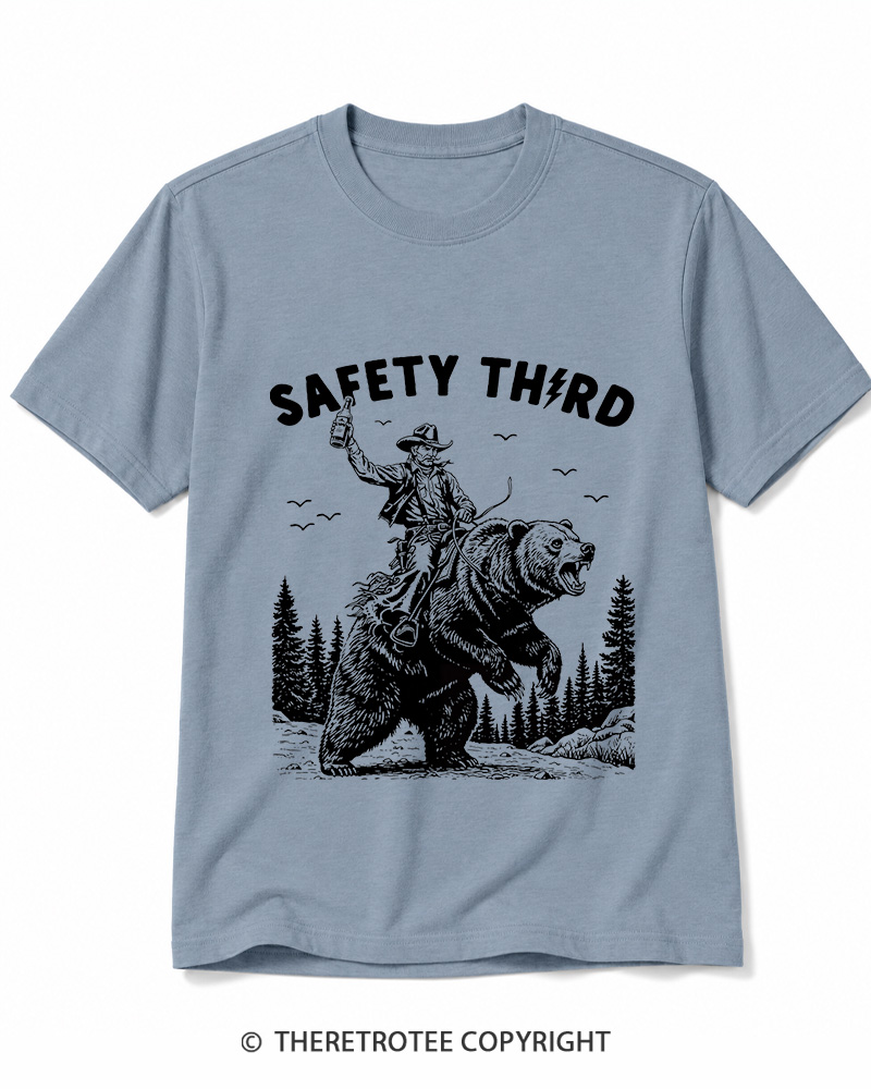 TheRetroTee Safety Third Grizzly Bear Cotton T-Shirt