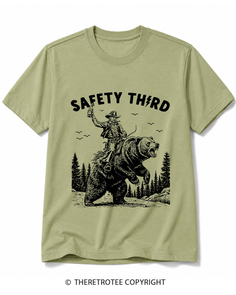 TheRetroTee Safety Third Grizzly Bear Cotton T-Shirt