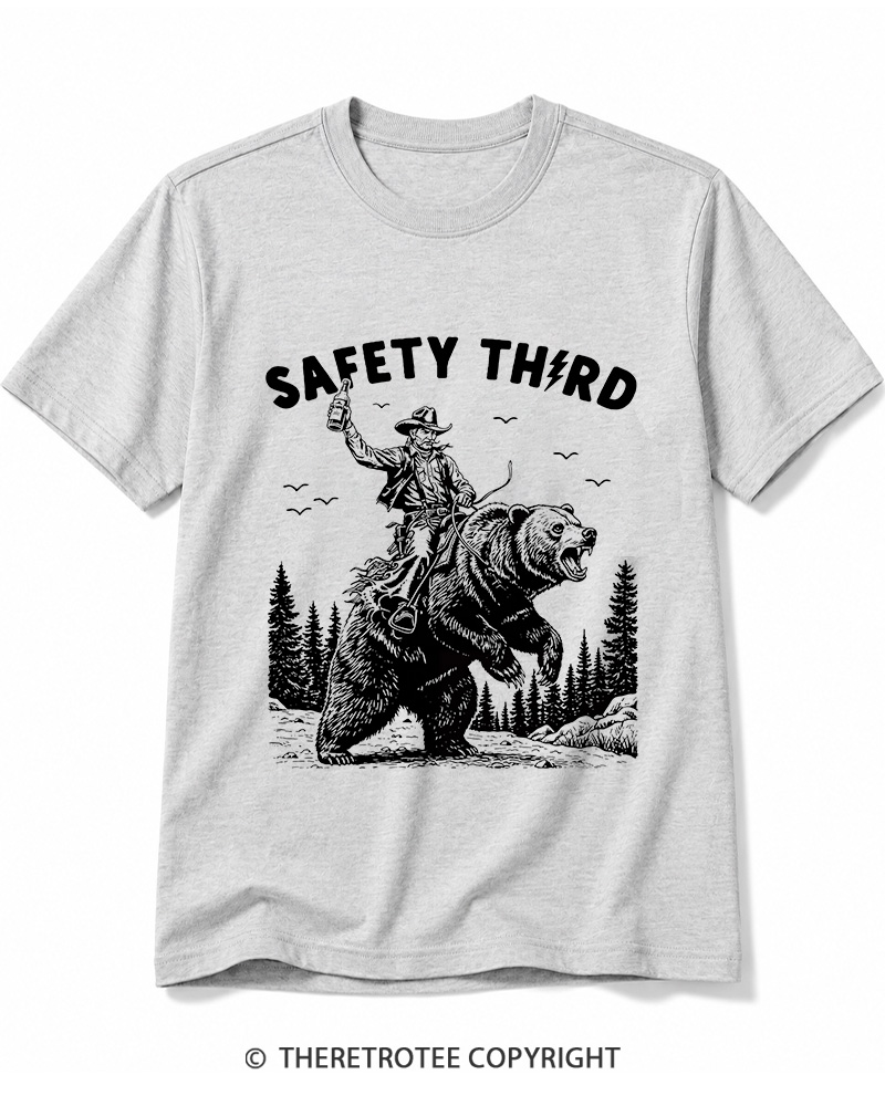 TheRetroTee Safety Third Grizzly Bear Cotton T-Shirt