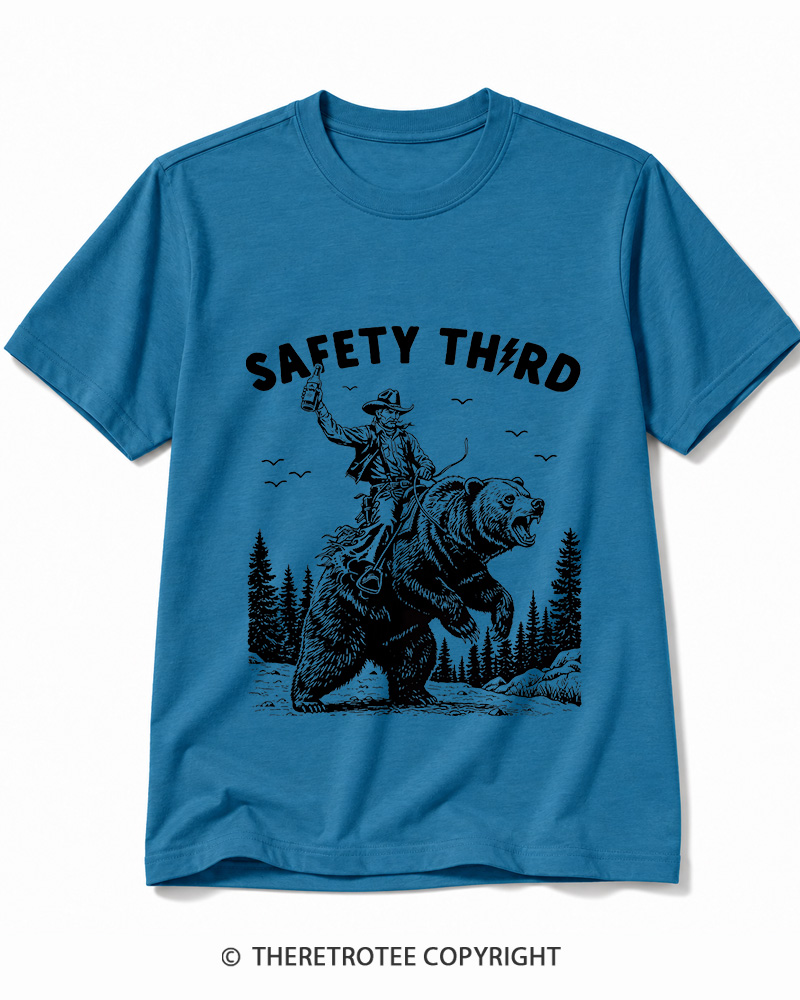 TheRetroTee Safety Third Grizzly Bear Cotton T-Shirt