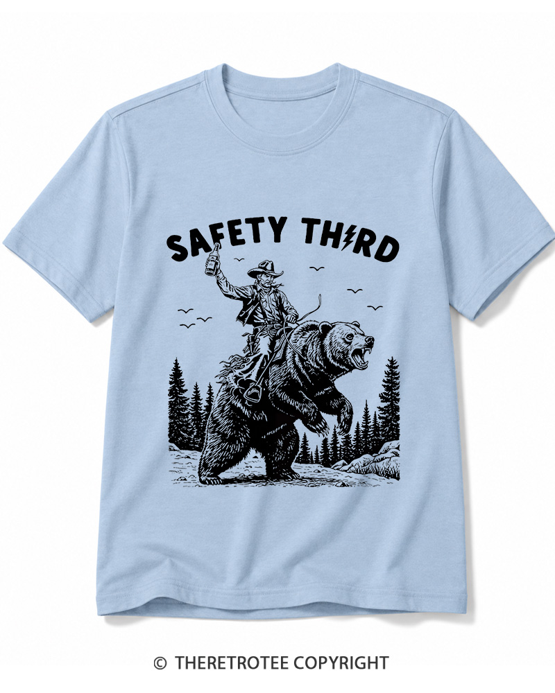 TheRetroTee Safety Third Grizzly Bear Cotton T-Shirt