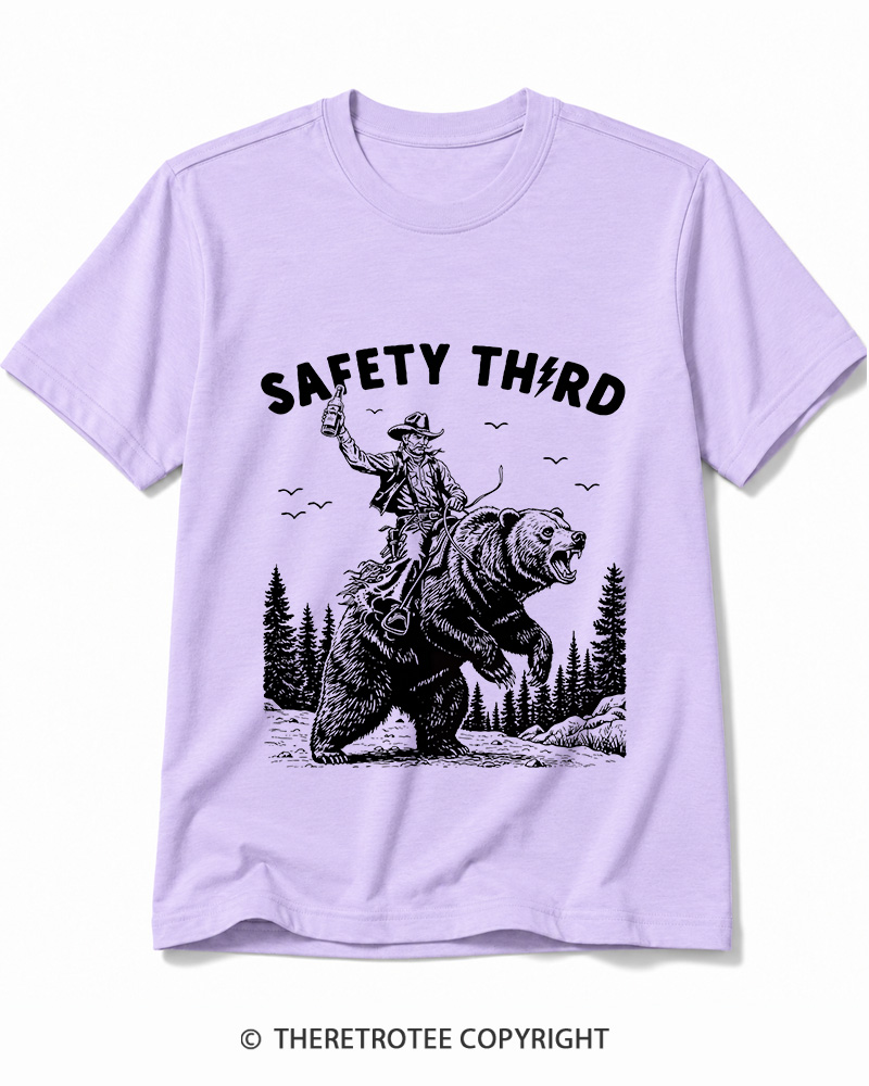 TheRetroTee Safety Third Grizzly Bear Cotton T-Shirt